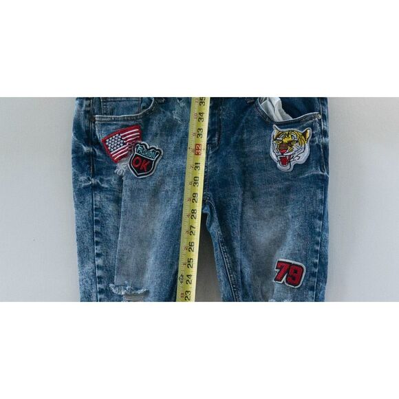 HOT KISS Women's Junior Size 9 Acid Washed Patched Skinny Lily Embroidered Jeans - Picture 5 of 6